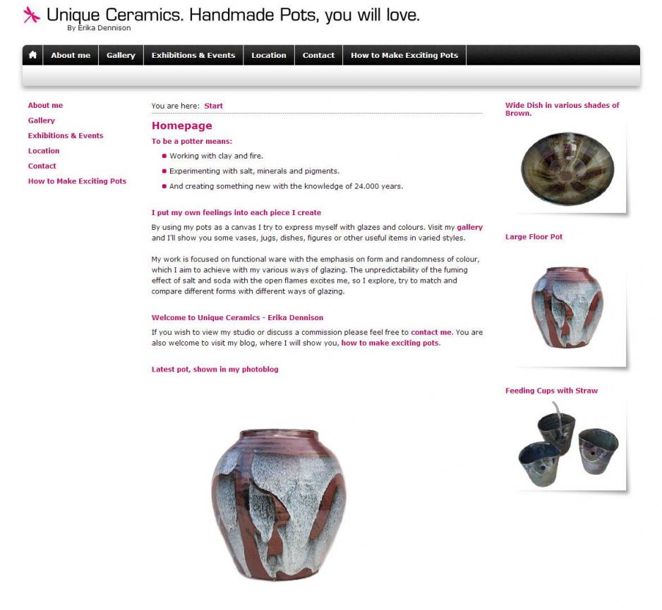 Unique Ceramics, realisiert mit WordPress 